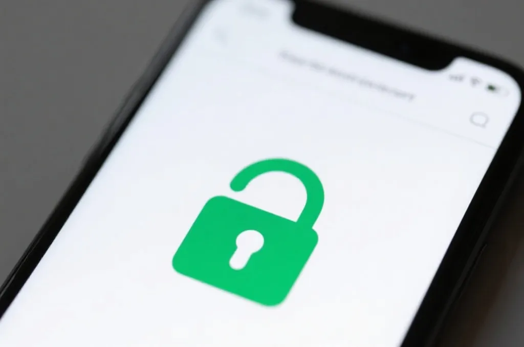 A close-up of a smartphone displaying a secure website interface with a prominent green padlock security icon